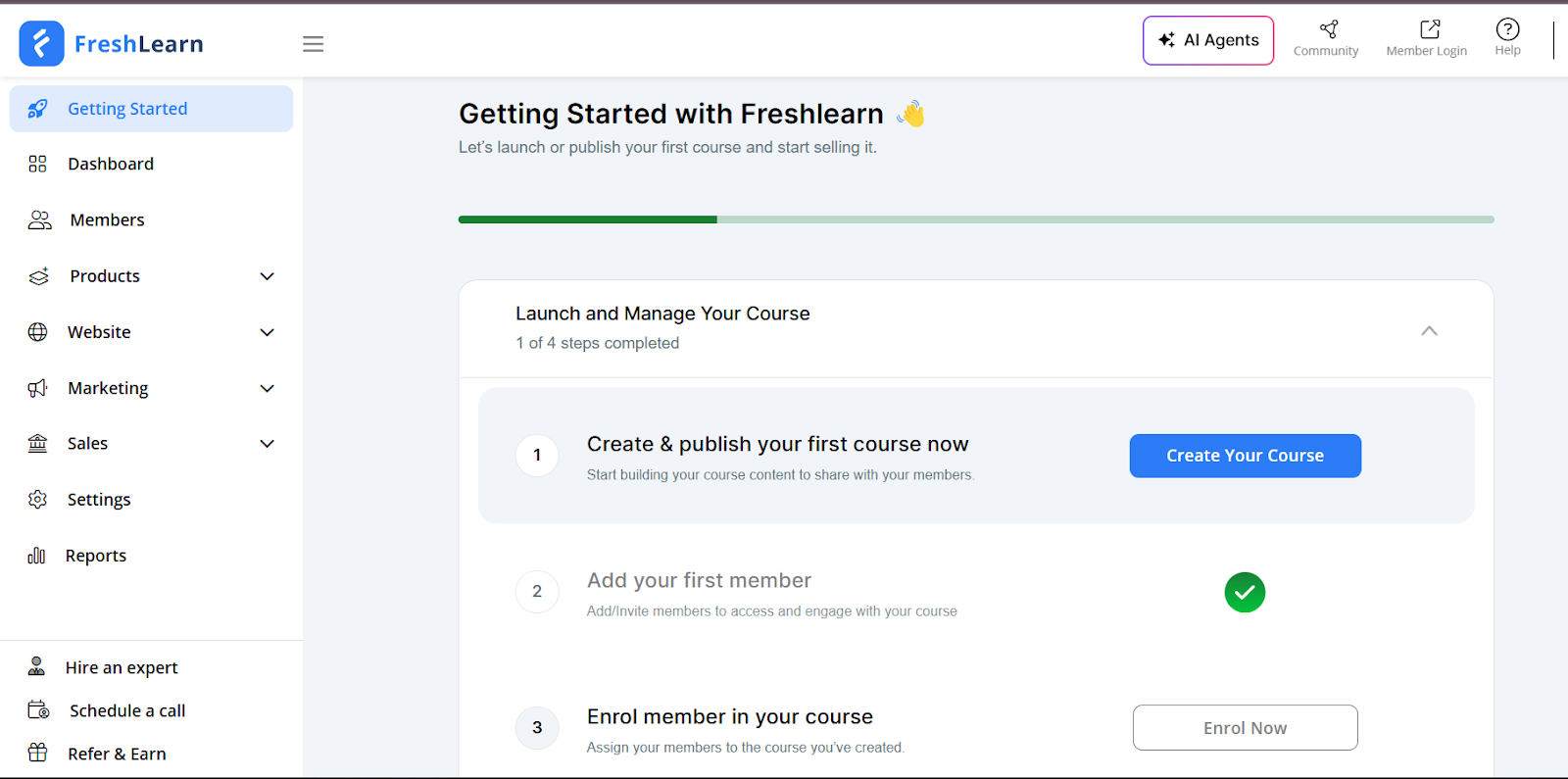 FreshLearn interface for course creation
